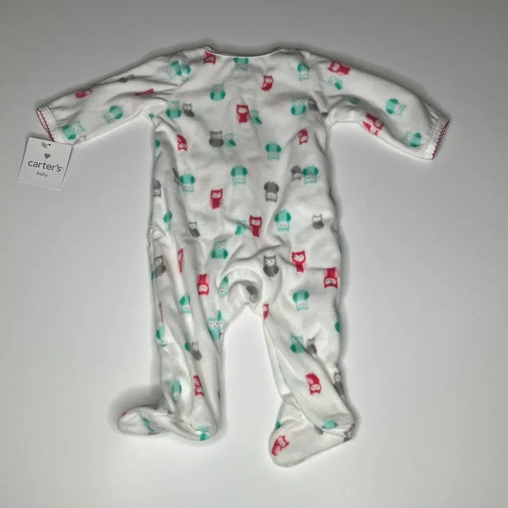 Carter's Pajamas White Fleece Owl One Piece New 3M